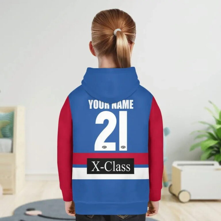 AFL Western Bulldogs Custom Name Number 2021 Home Guernsey Kids Pullover Hoodie