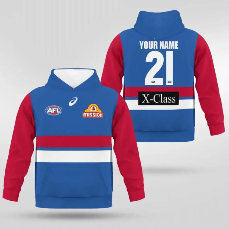 AFL Western Bulldogs Custom Name Number 2021 Home Guernsey Kids Pullover Hoodie