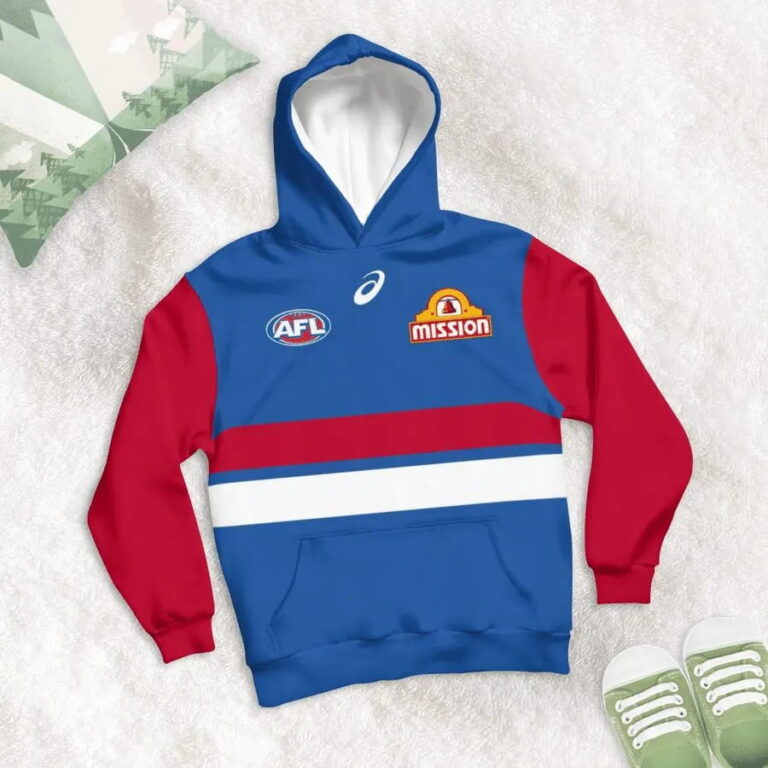 AFL Western Bulldogs Custom Name Number 2021 Home Guernsey Kids Pullover Hoodie