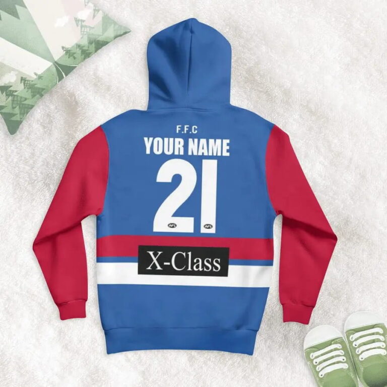 AFL Western Bulldogs Custom Name Number 2021 Home Guernsey Kids Pullover Hoodie