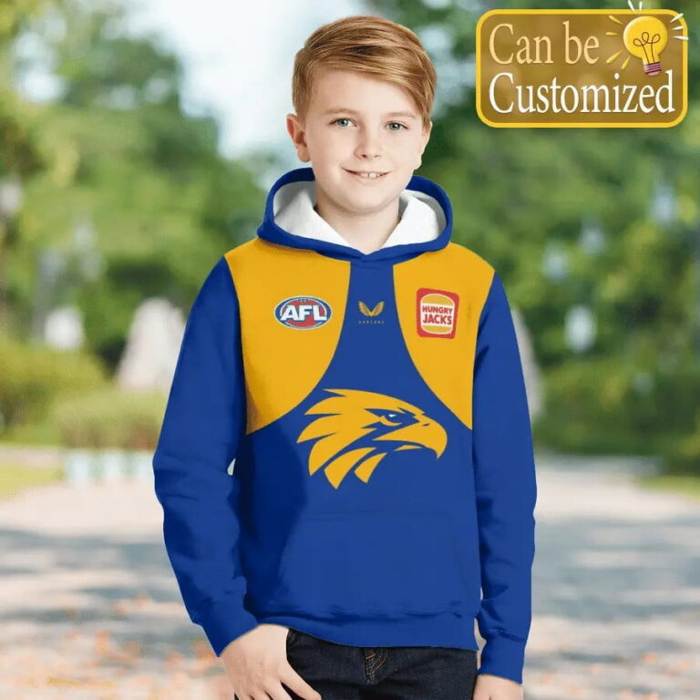 AFL West Coast Eagles Custom Name Number 2021 Home Guernsey Kids Pullover Hoodie