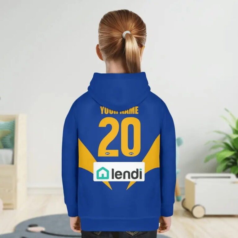 AFL West Coast Eagles Custom Name Number 2021 Home Guernsey Kids Pullover Hoodie