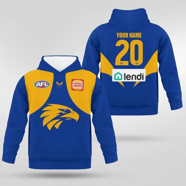 AFL West Coast Eagles Custom Name Number 2021 Home Guernsey Kids Pullover Hoodie