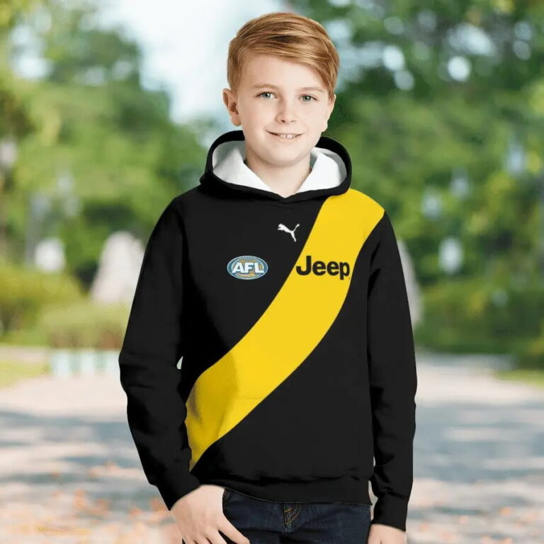 AFL Richmond Tigers Custom Name Number 2021 Home Guernsey Kids Pullover Hoodie