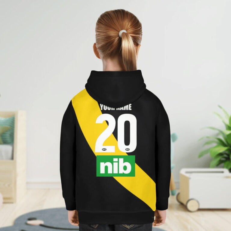 AFL Richmond Tigers Custom Name Number 2021 Home Guernsey Kids Pullover Hoodie