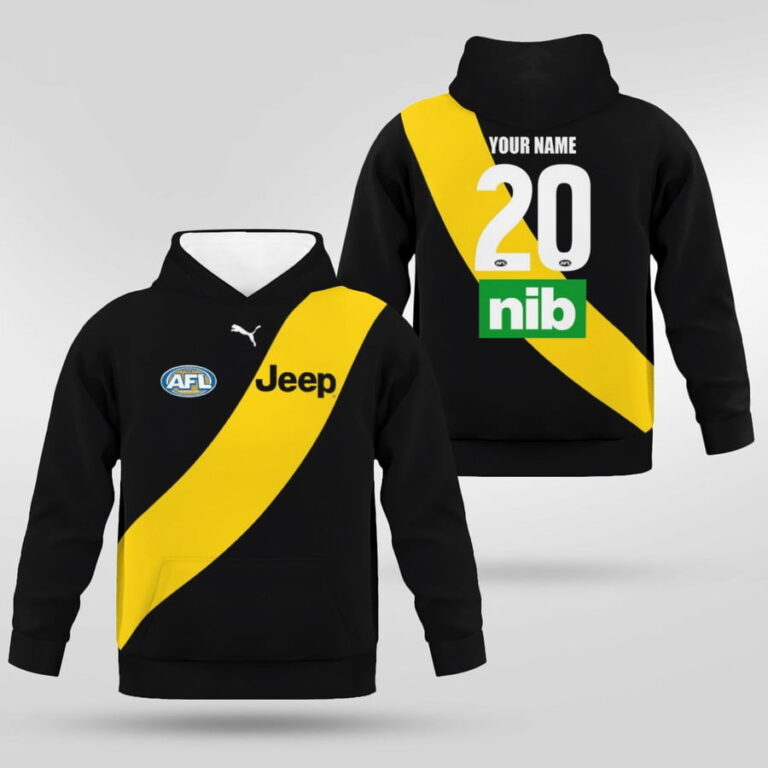 AFL Richmond Tigers Custom Name Number 2021 Home Guernsey Kids Pullover Hoodie