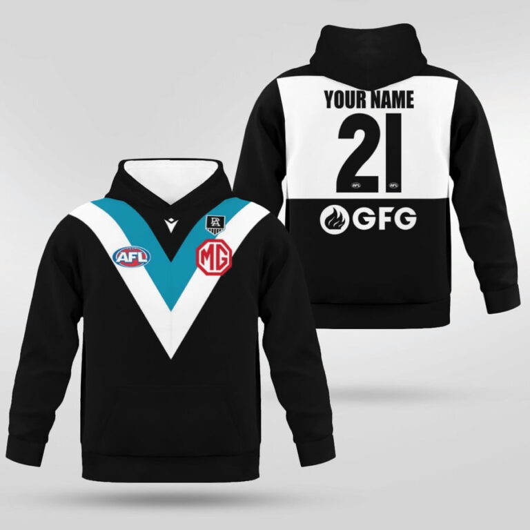 AFL Port Adelaide Power Custom Name Number 2021 Home Guernsey Kids Pullover Hoodie