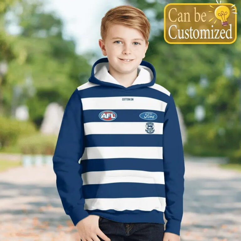 AFL Geelong Cats Custom Name Number 2021 Home Guernsey Kids Pullover Hoodie