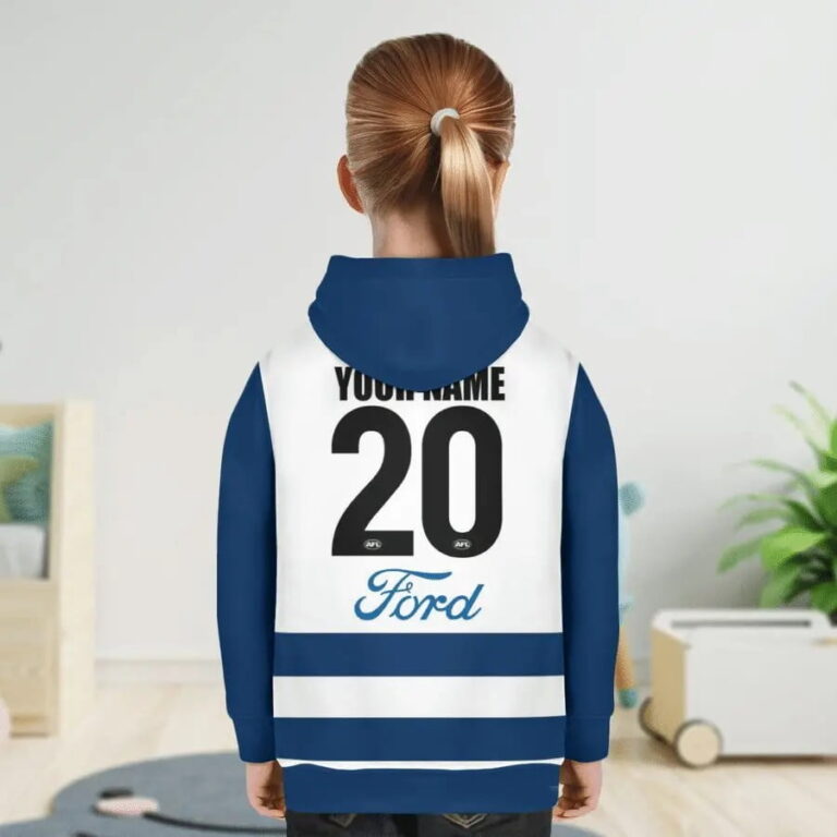 AFL Geelong Cats Custom Name Number 2021 Home Guernsey Kids Pullover Hoodie