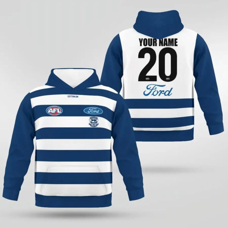 AFL Geelong Cats Custom Name Number 2021 Home Guernsey Kids Pullover Hoodie