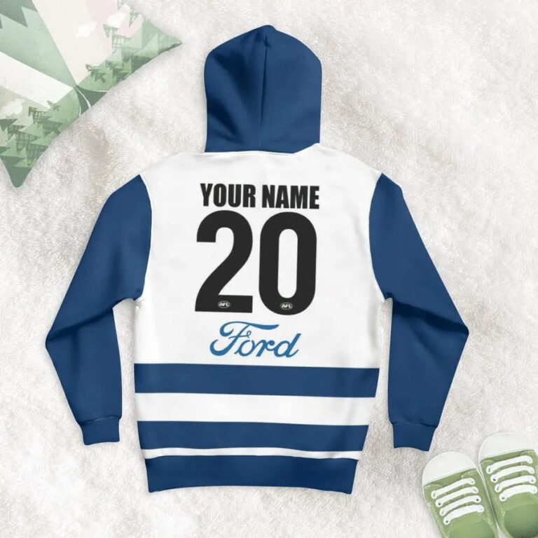 AFL Geelong Cats Custom Name Number 2021 Home Guernsey Kids Pullover Hoodie