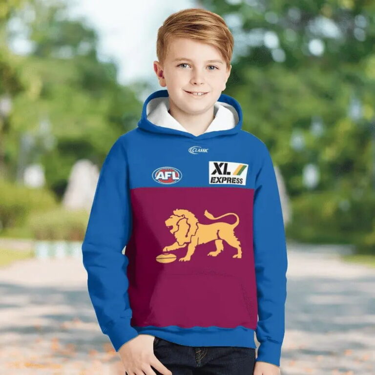 AFL Brisbane Lions Custom Name Number 2021 Home Guernsey Kids Pullover Hoodie