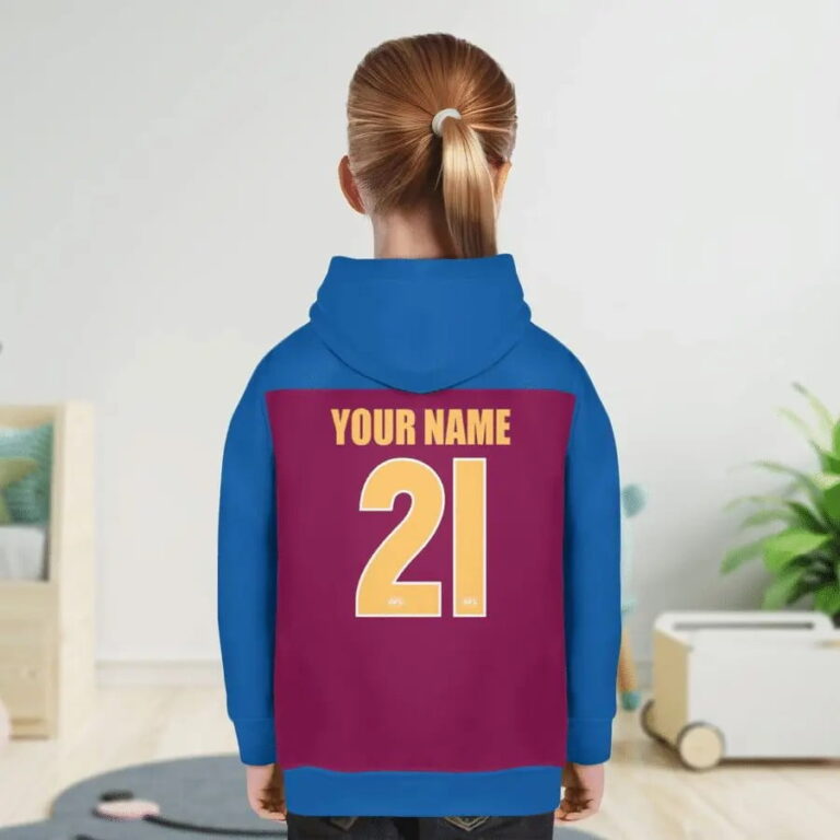AFL Brisbane Lions Custom Name Number 2021 Home Guernsey Kids Pullover Hoodie