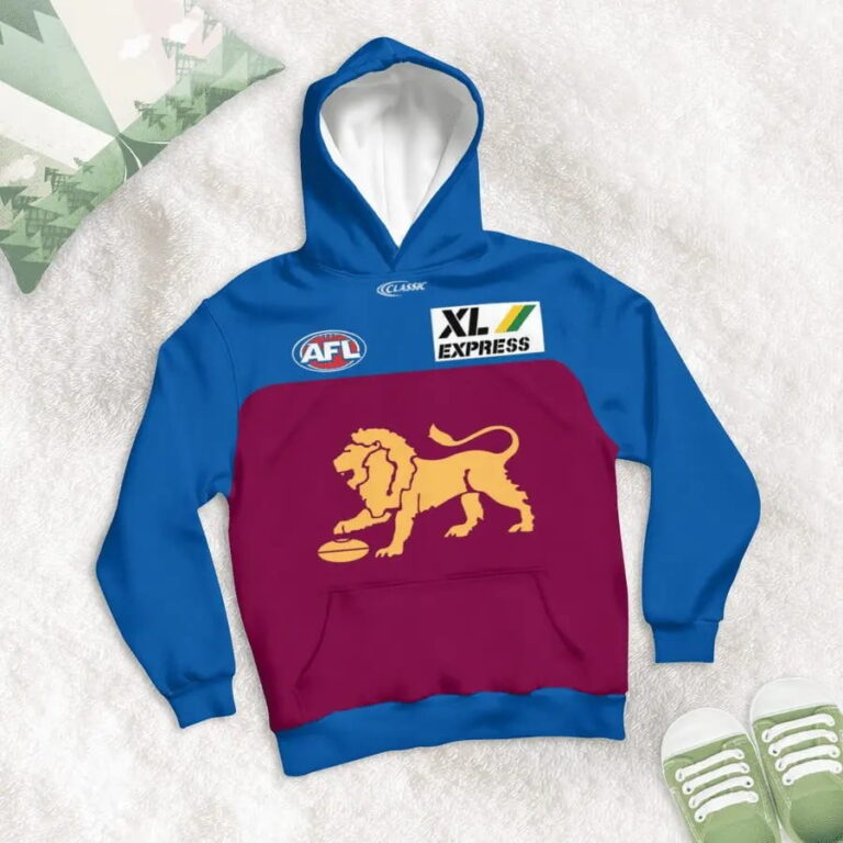 AFL Brisbane Lions Custom Name Number 2021 Home Guernsey Kids Pullover Hoodie