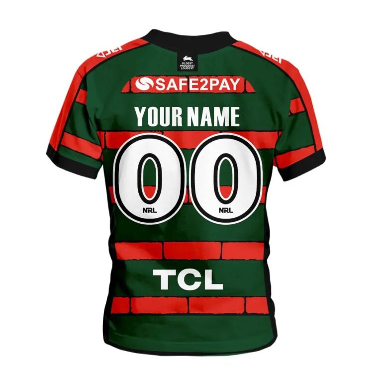 NRL South Sydney Rabbitohs Custom Name Number x Bluey Jersey Kids T-Shirt