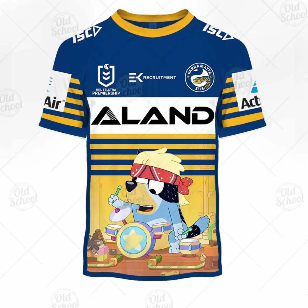 NRL Parramatta Eels Custom Name Number x Bluey Kids T-Shirt