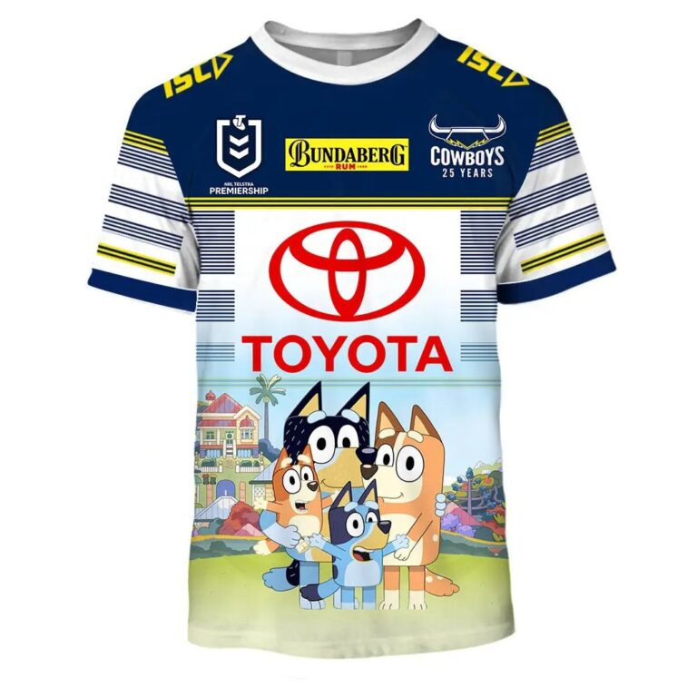 NRL North Queensland Cowboys Custom Name Number x Bluey Jersey Kids T-Shirt