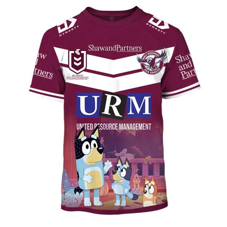 NRL Manly Warringah Sea Eagles Custom Name Number x Bluey Kids T-Shirt