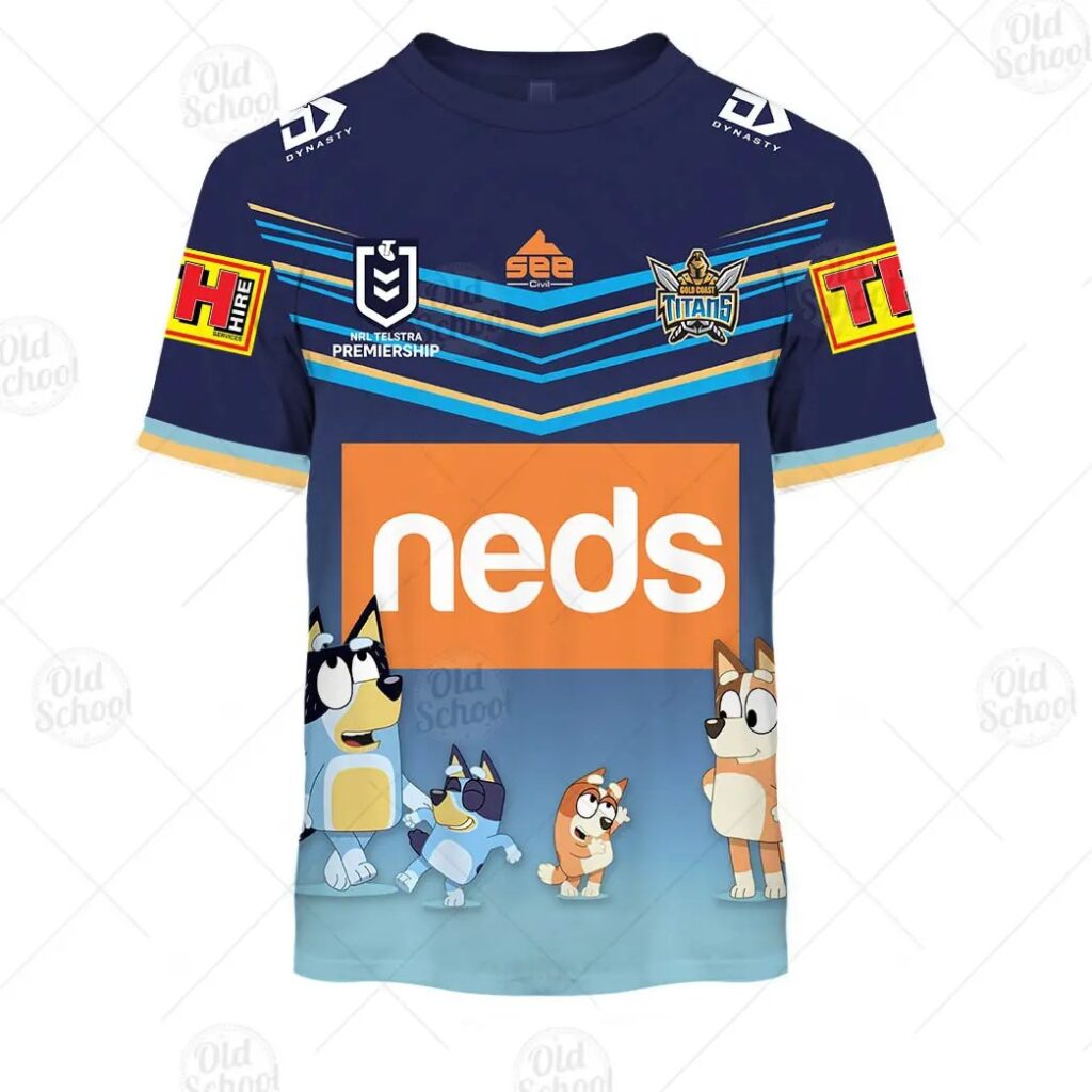 NRL Gold Coast Titans Custom Name Number x Bluey Kids T-Shirt