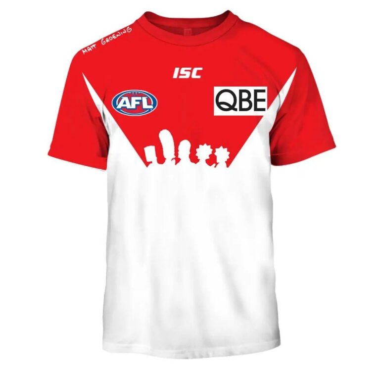 AFL Sydney Swans Custom Name Number The Simpsons Guernsey Kids T-Shirt