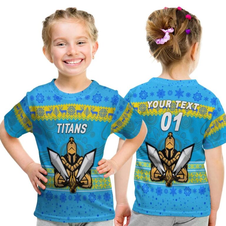NRL Gold Coast Titans Custom Name Number Christmas Kids T-Shirt