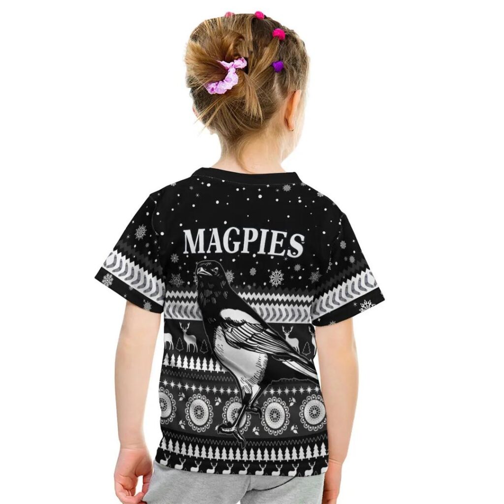 AFL Collingwood Magpies Custom Name Number Indigenous Christmas Style Kids T-Shirt