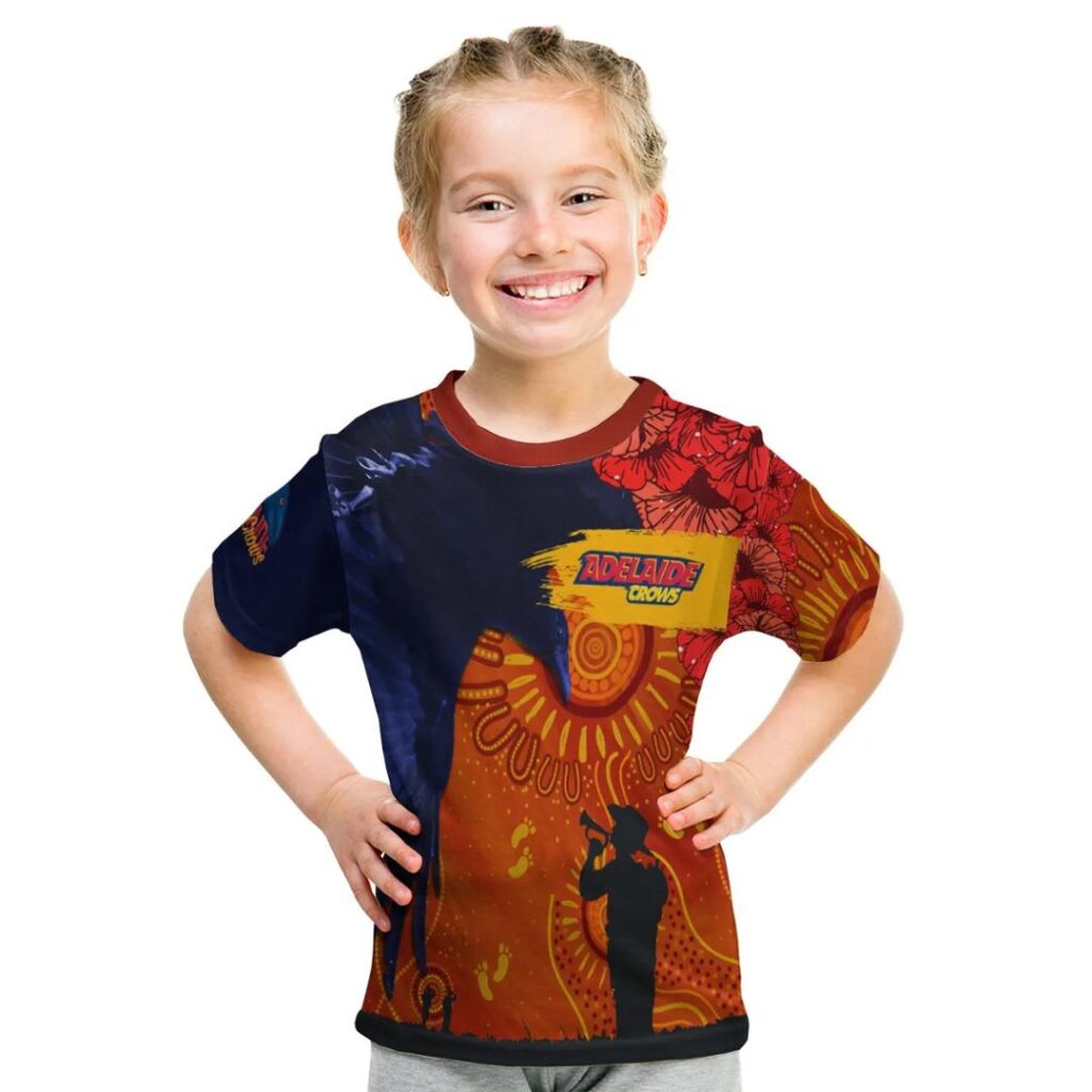 AFL Adelaide Crows Custom Text Indigenous Anzac Day Kids T-Shirt