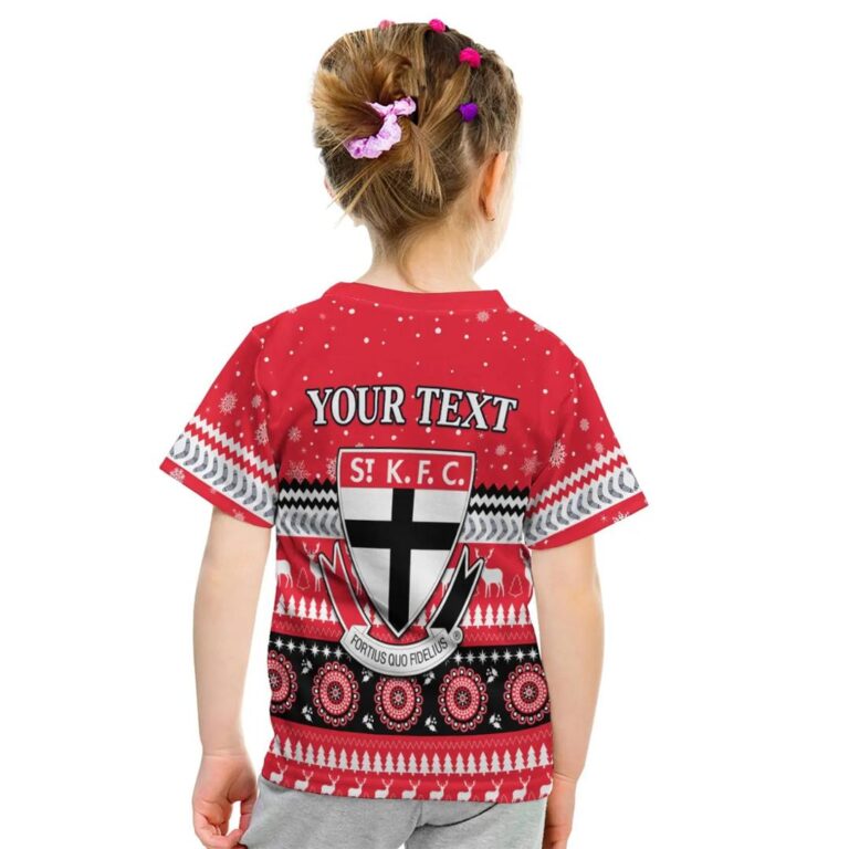 AFL St Kilda Saints Custom Text Christmas Indigenous Kids T-Shirt
