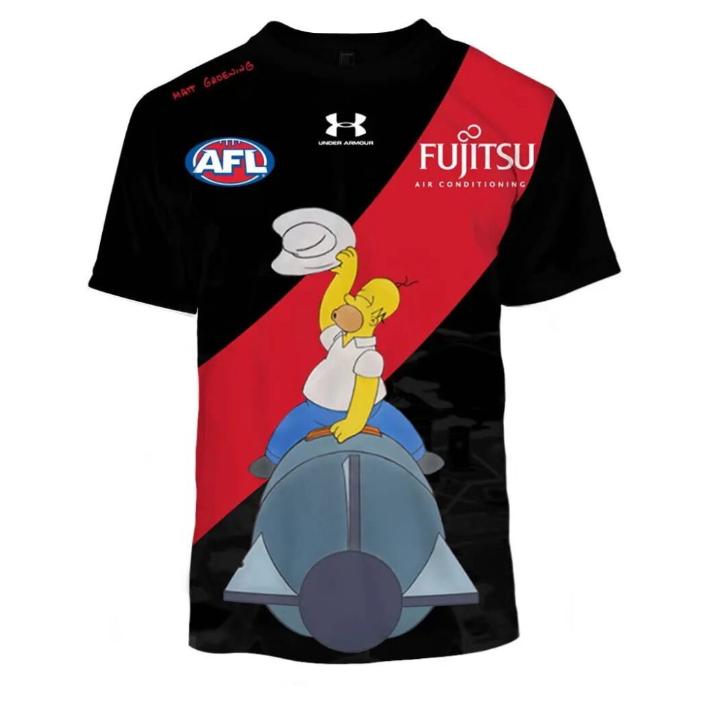 AFL Essendon Bombers Custom Name Number The Simpsons Guernsey Kids T-Shirt