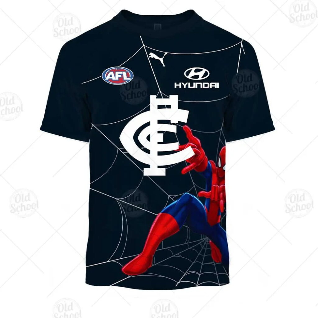 AFL Carlton Blues Custom Name Number 2020 Spiderman Guernsey Kids T-Shirt