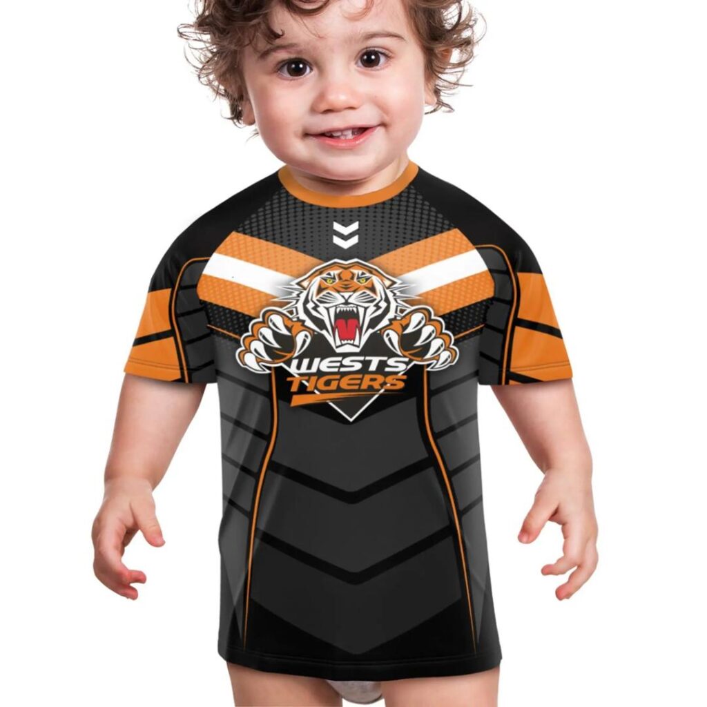 NRL Wests Tigers Custom Name Number Kids T-Shirt