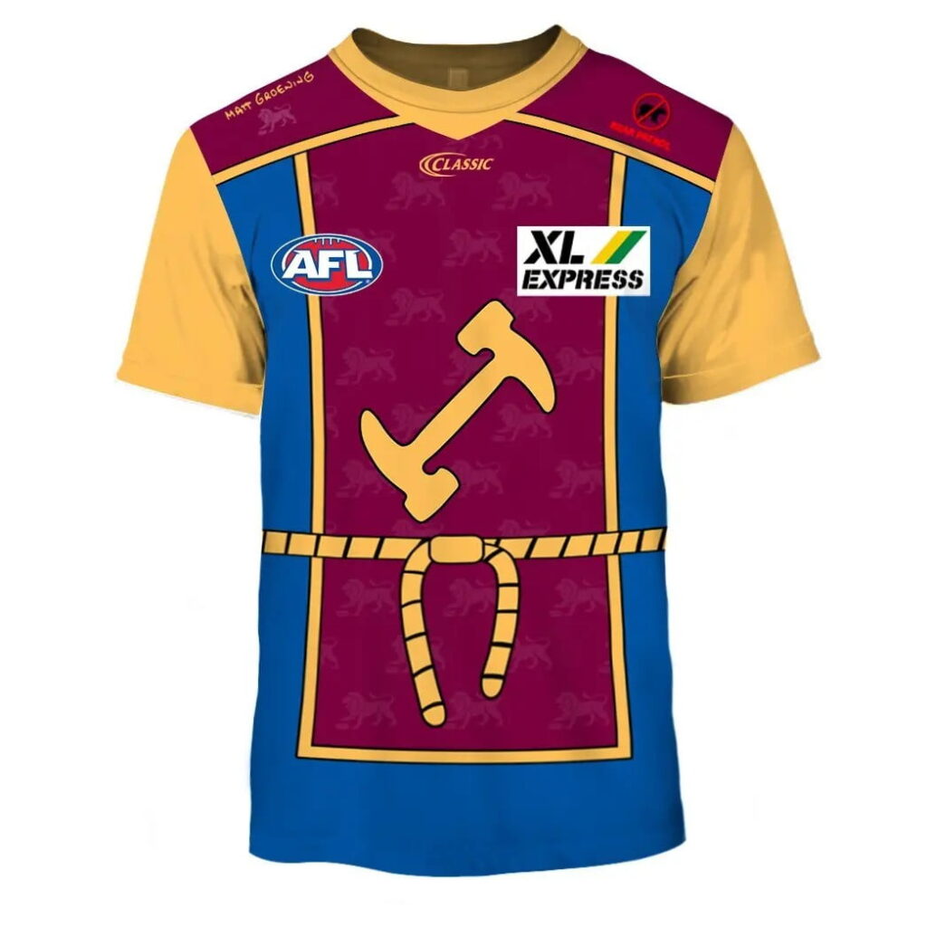 AFL Brisbane Lions Custom Name Number The Simpsons Guernsey Kids T-Shirt