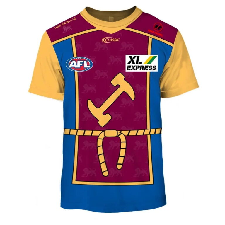 AFL Brisbane Lions Custom Name Number The Simpsons Guernsey Kids T-Shirt