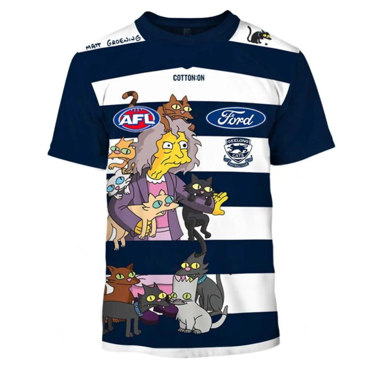 AFL Geelong Cats Custom Name Number The Simpsons Guernsey Kids T-Shirt