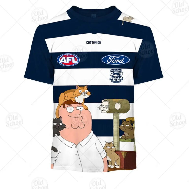 AFL Geelong Cats Custom Name Number Family Guy Guernsey Kids T-Shirt