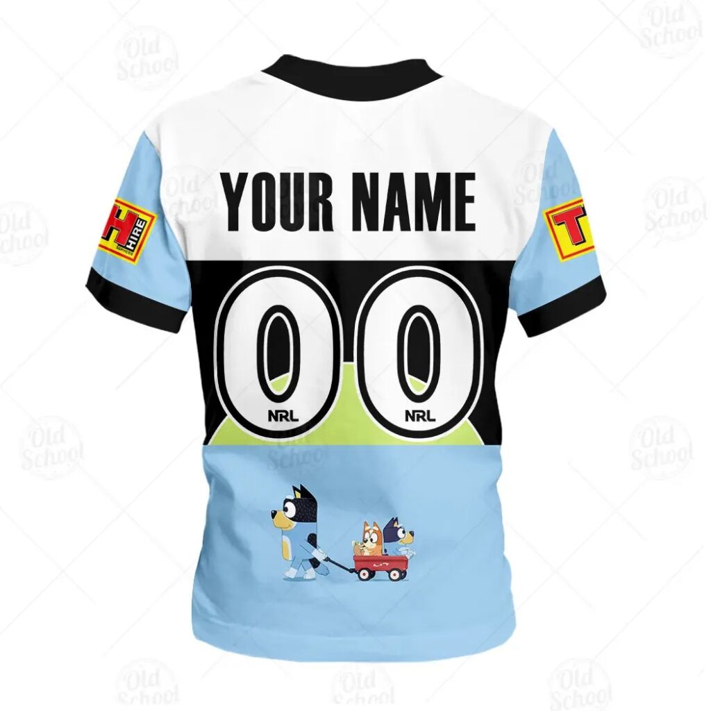 NRL Cronulla-Sutherland Sharks Custom Name Number Bluey Kids T-Shirt