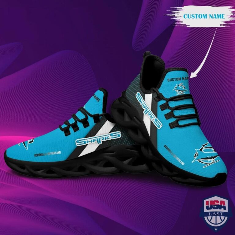 NRL Cronulla-Sutherland Sharks Custom Name Blue Black Max Soul Shoes V5