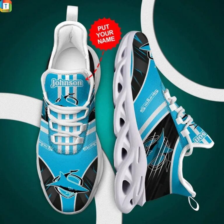 NRL Cronulla-Sutherland Sharks Custom Name Blue Black Max Soul Shoes V4