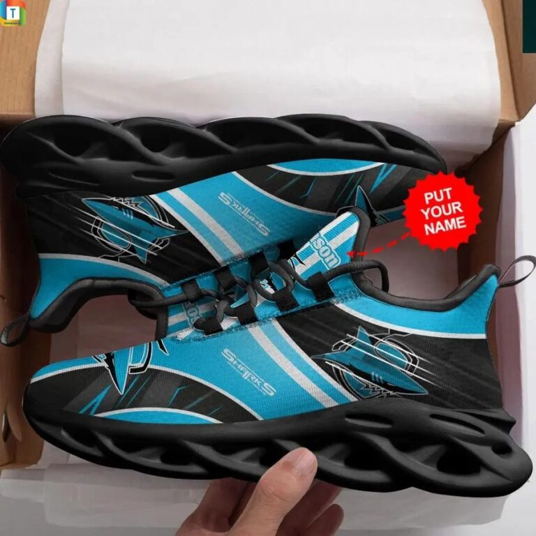 NRL Cronulla-Sutherland Sharks Custom Name Blue Black Max Soul Shoes V4