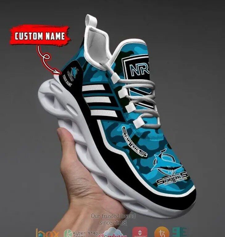 NRL Cronulla-Sutherland Sharks Custom Name Blue Camo Max Soul Shoes