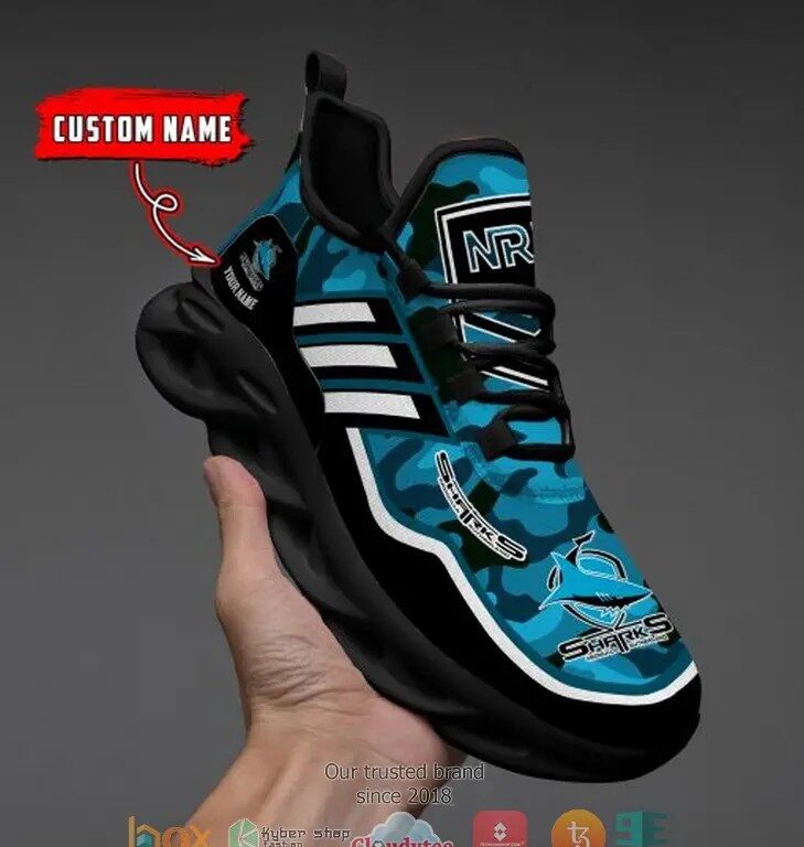 NRL Cronulla-Sutherland Sharks Custom Name Blue Camo Max Soul Shoes