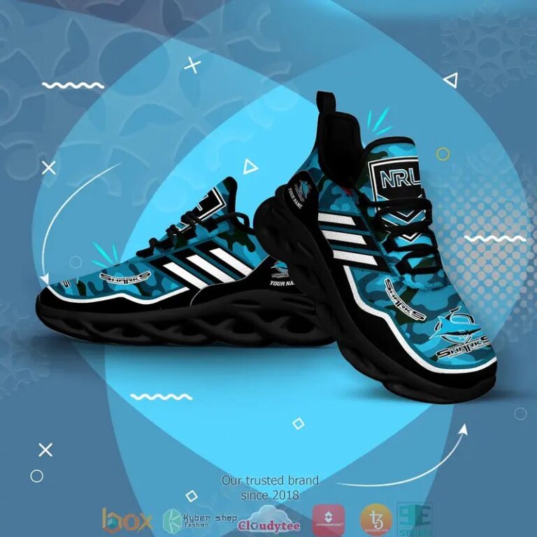 NRL Cronulla-Sutherland Sharks Custom Name Blue Camo Max Soul Shoes