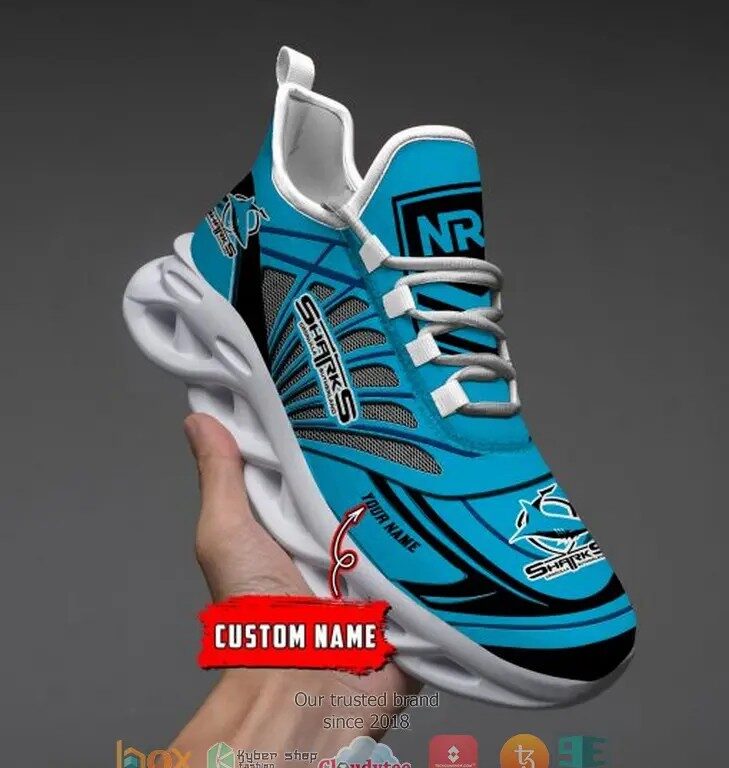 NRL Cronulla-Sutherland Sharks Custom Name Blue Max Soul Shoes V1