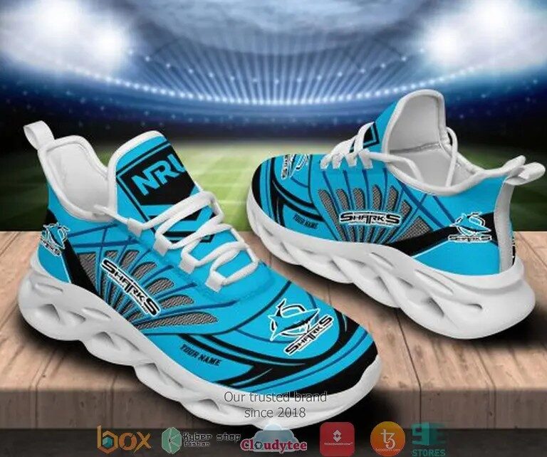 NRL Cronulla-Sutherland Sharks Custom Name Blue Max Soul Shoes V1