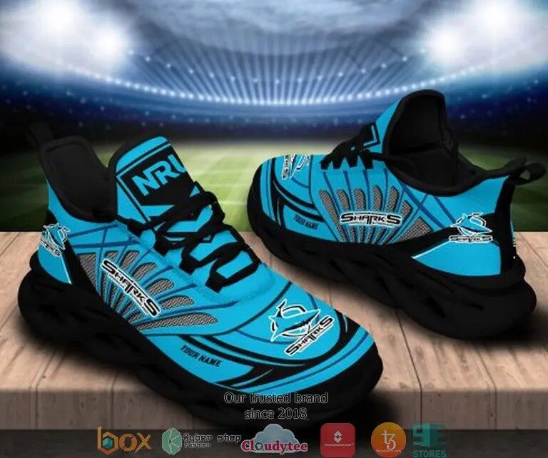 NRL Cronulla-Sutherland Sharks Custom Name Blue Max Soul Shoes V1