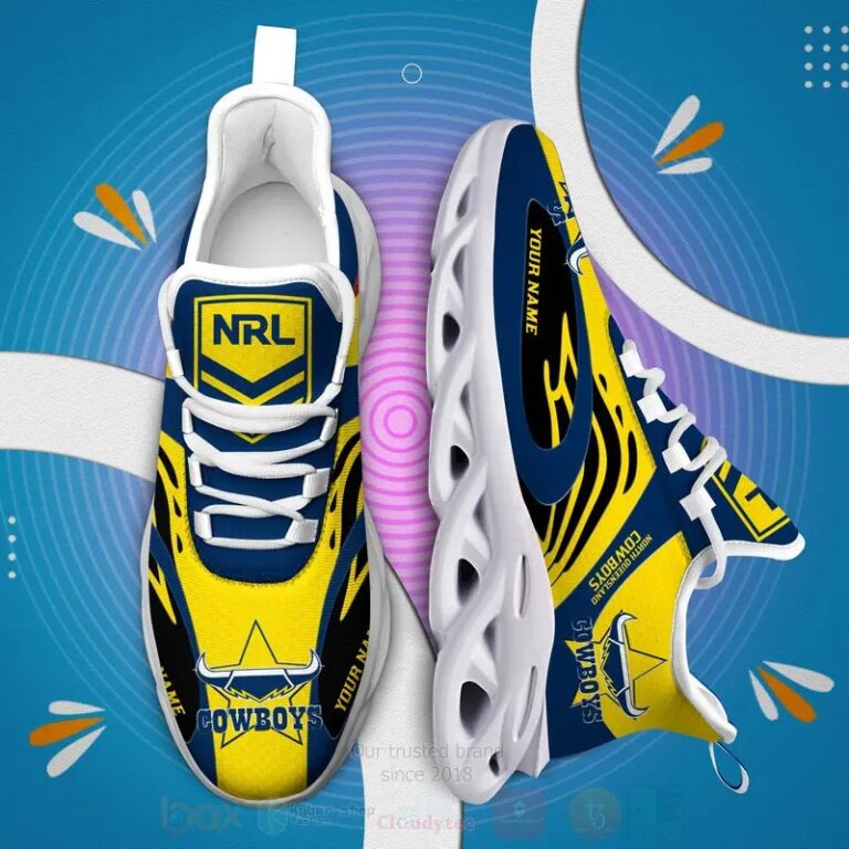 NRL North Queensland Cowboys Custom Name Yellow Blue Max Soul Shoes