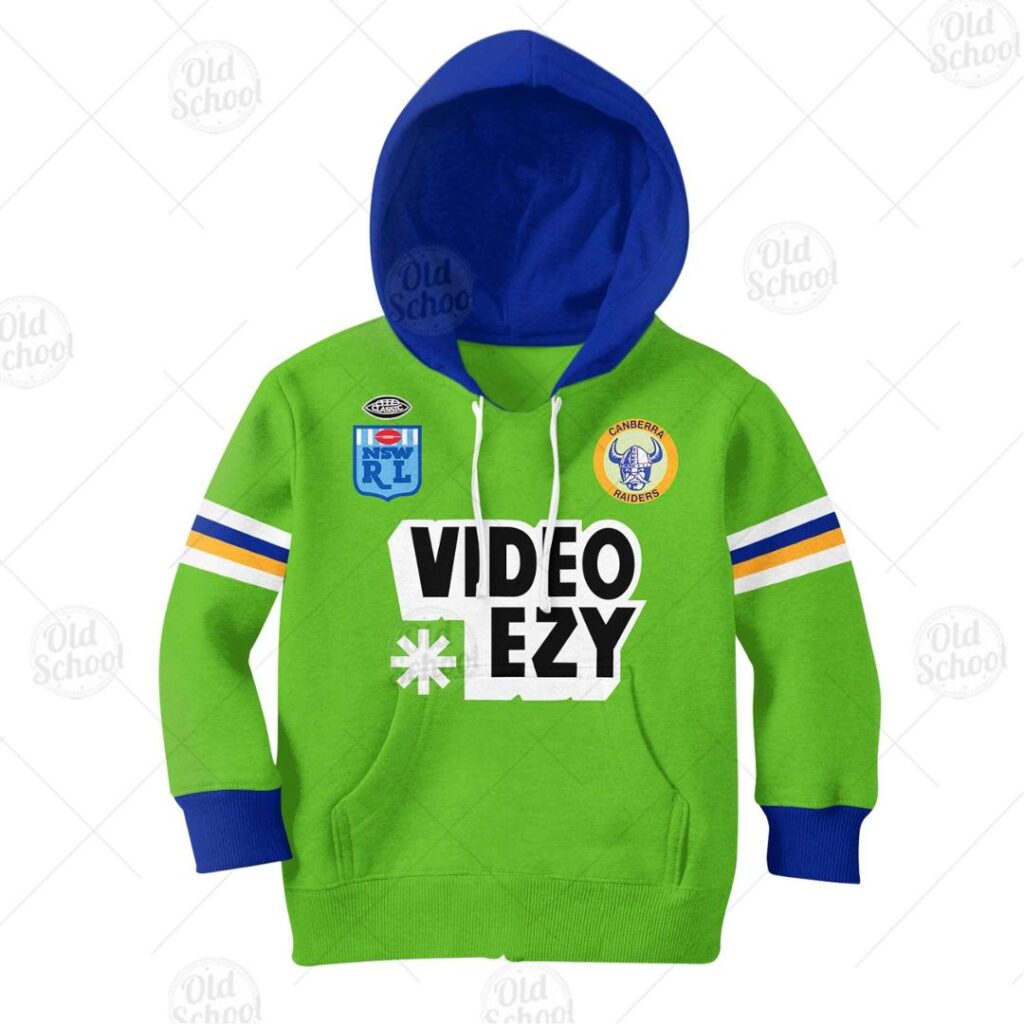 Personalize Canberra Raiders 1990 Video Ezy ARL/NRL Vintage Retro Heritage Jersey for Kids