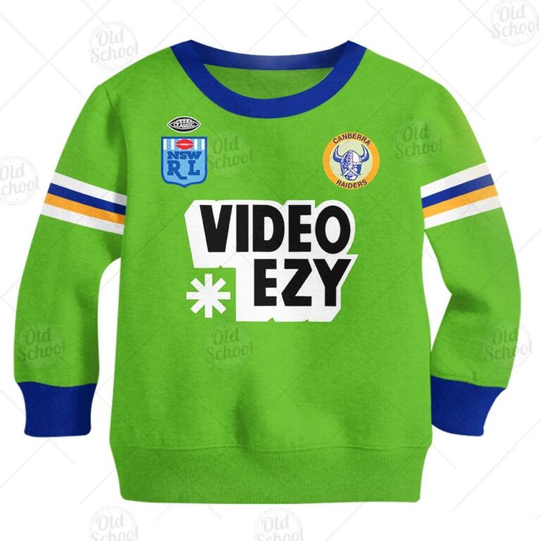 Personalize Canberra Raiders 1990 Video Ezy ARL/NRL Vintage Retro Heritage Jersey for Kids
