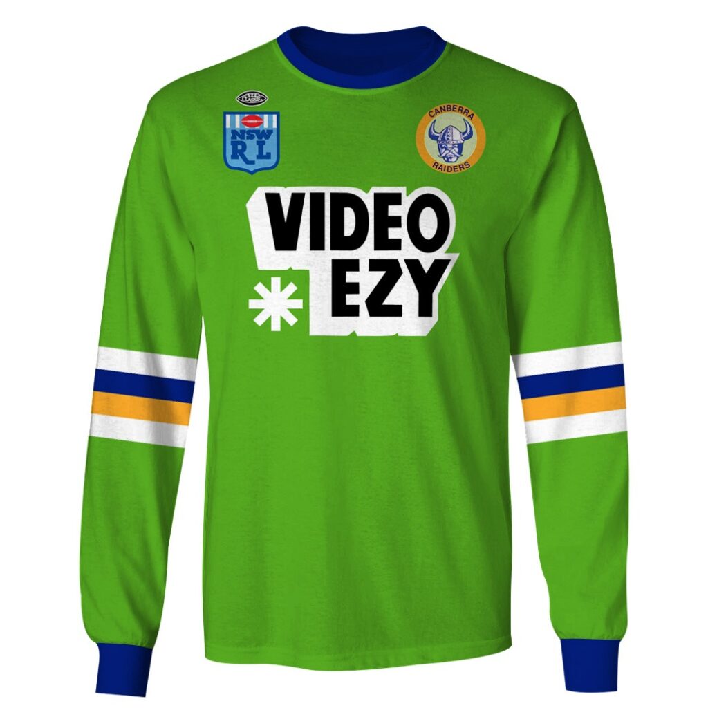 Personalize Canberra Raiders 1990 Video Ezy ARL/NRL Vintage Retro Heritage Jersey