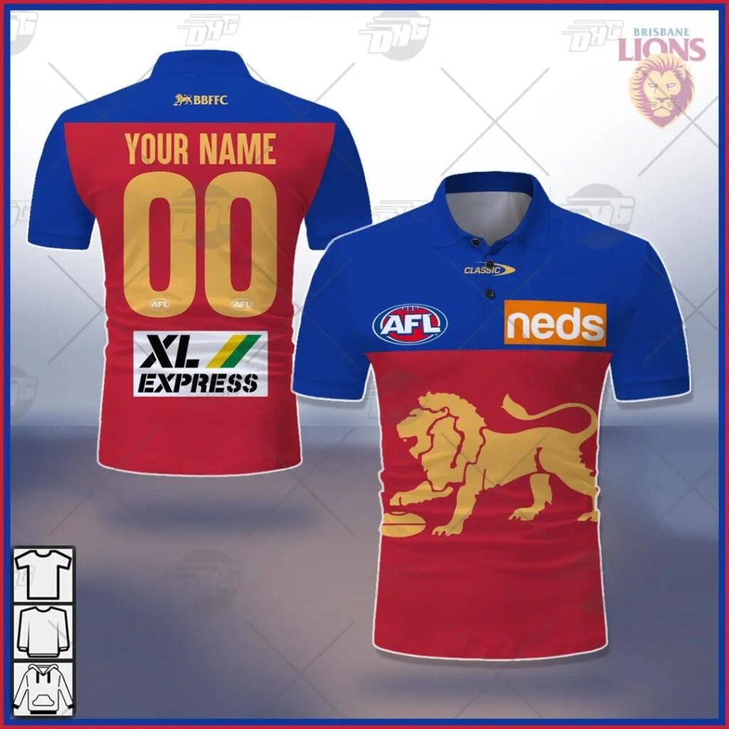 AFL Brisbane Lions Custom Name Number 2021 Away Guernsey Polo Shirt